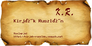 Kirják Ruszlán névjegykártya
